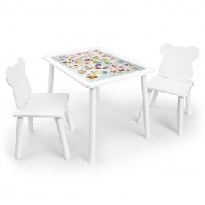 Детский комплект стол и два стула Мишка Rolti Baby с накладкой Алфавит (белая столешница/белое сиденье/белые ножки) в Агрызе - agryz.ok-mebel.com | фото