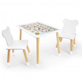 Детский комплект стол и два стула Мишка Rolti Baby с накладкой Алфавит (белая столешница/белое сиденье/береза ножки) в Агрызе - agryz.ok-mebel.com | фото