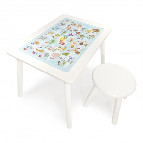 Детский комплект стол и табурет круглый Rolti Baby с накладкой Алфавит (белая столешница/белое сиденье/белые ножки) в Агрызе - agryz.ok-mebel.com | фото