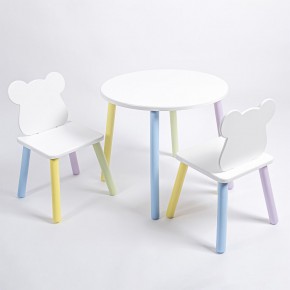 Комплект детский стол КРУГЛЫЙ и два стула МИШКА ROLTI Baby (белая столешница/белое сиденье/цветные ножки) в Агрызе - agryz.ok-mebel.com | фото