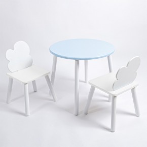 Комплект детский стол КРУГЛЫЙ и два стула ОБЛАЧКО ROLTI Baby (голубая столешница/белое сиденье/белые ножки) в Агрызе - agryz.ok-mebel.com | фото