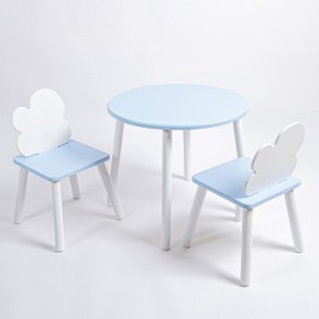 Комплект детский стол КРУГЛЫЙ и два стула ОБЛАЧКО ROLTI Baby (голубая столешница/голубое сиденье/белые ножки) в Агрызе - agryz.ok-mebel.com | фото