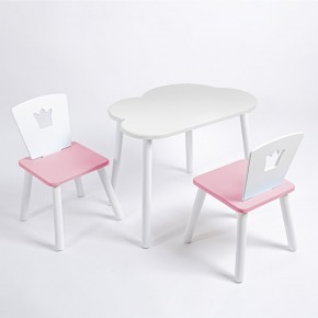 Комплект детский стол ОБЛАЧКО и два стула КОРОНА ROLTI Baby (белая столешница/розовое сиденье/белые ножки) в Агрызе - agryz.ok-mebel.com | фото