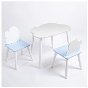 Комплект детский стол ОБЛАЧКО и два стула ОБЛАЧКО ROLTI Baby (белая столешница/голубое сиденье/белые ножки) в Агрызе - agryz.ok-mebel.com | фото