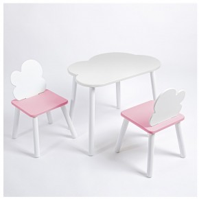 Комплект детский стол ОБЛАЧКО и два стула ОБЛАЧКО ROLTI Baby (белая столешница/розовый сиденье/белые ножки) в Агрызе - agryz.ok-mebel.com | фото