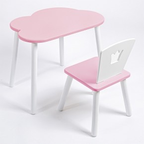 Комплект детский стол ОБЛАЧКО и стул КОРОНА ROLTI Baby (розовая столешница/розовое сиденье/белые ножки) в Агрызе - agryz.ok-mebel.com | фото