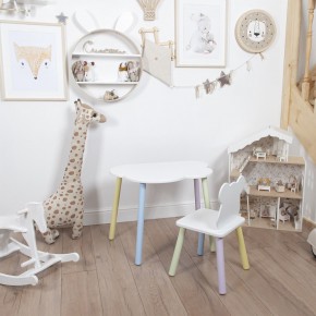 Комплект детский стол ОБЛАЧКО и стул МИШКА ROLTI Baby (белая столешница/белое сиденье/цветные ножки) в Агрызе - agryz.ok-mebel.com | фото