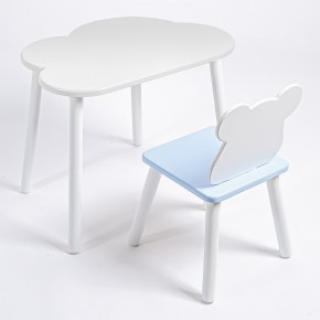 Комплект детский стол ОБЛАЧКО и стул МИШКА ROLTI Baby (белая столешница/голубое сиденье/белые ножки) в Агрызе - agryz.ok-mebel.com | фото