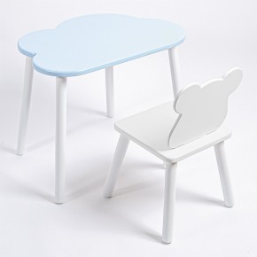 Комплект детский стол ОБЛАЧКО и стул МИШКА ROLTI Baby (голубая столешница/белое сиденье/белые ножки) в Агрызе - agryz.ok-mebel.com | фото