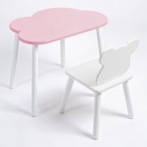 Комплект детский стол ОБЛАЧКО и стул МИШКА ROLTI Baby (розовая столешница/белое сиденье/белые ножки) в Агрызе - agryz.ok-mebel.com | фото
