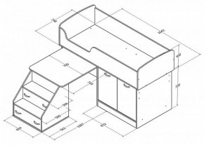Кровать-чердак "Дюймовочка-2" Дуб молочный/орех в Агрызе - agryz.ok-mebel.com | фото 3