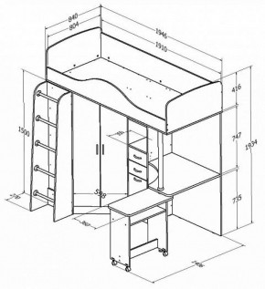 Кровать-чердак "Теремок-1" Дуб молочный/Орех в Агрызе - agryz.ok-mebel.com | фото 2