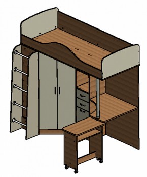 Кровать-чердак "Теремок-1" Дуб молочный/Орех в Агрызе - agryz.ok-mebel.com | фото 3
