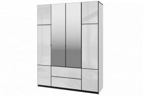Шкаф 4-х дверный Палермо 02 с ящиками и зеркалом Белый гладкий шелк/Черный гладкий шелк в Агрызе - agryz.ok-mebel.com | фото
