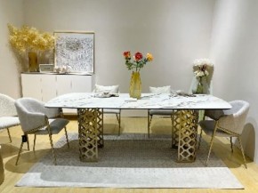 Стол CHIAVARI 220 KL-188 Контрастный мрамор матовый, итальянская керамика / Шампань, ®DISAUR в Агрызе - agryz.ok-mebel.com | фото 2