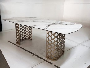 Стол CHIAVARI 220 KL-188 Контрастный мрамор матовый, итальянская керамика / Шампань, ®DISAUR в Агрызе - agryz.ok-mebel.com | фото 6